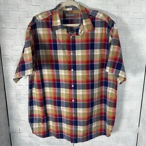 Samuel Creamier men’s shirt button up plaid short sleeve fall colors office ￼